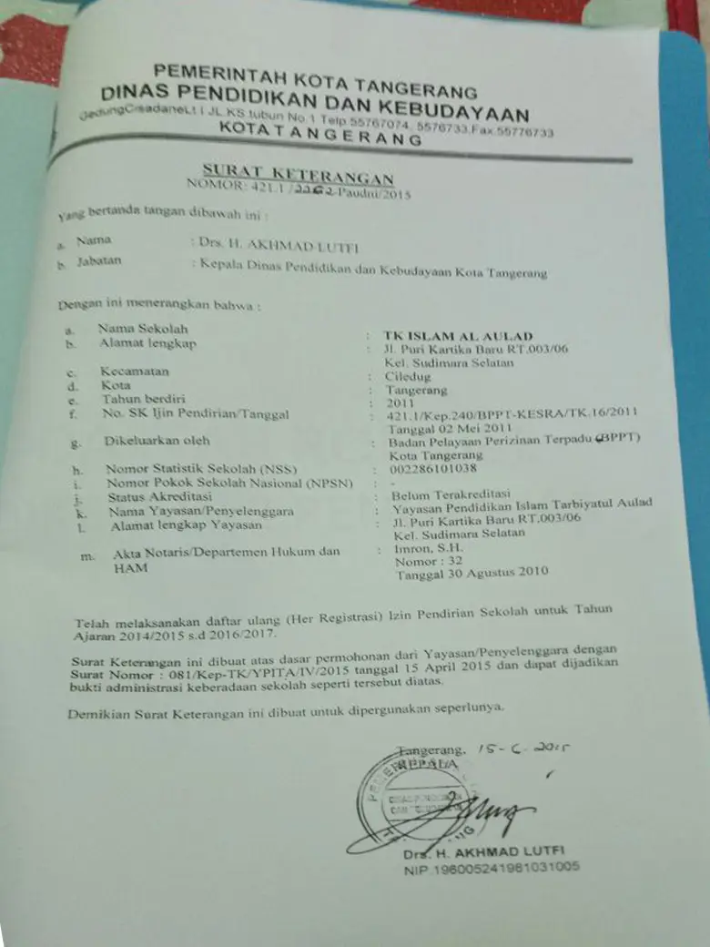 Foto TK ISLAM AL-AULAD CILEDUG